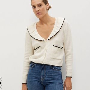 Contrast Edge Cardigan with Pearl Button Details - Size Medium